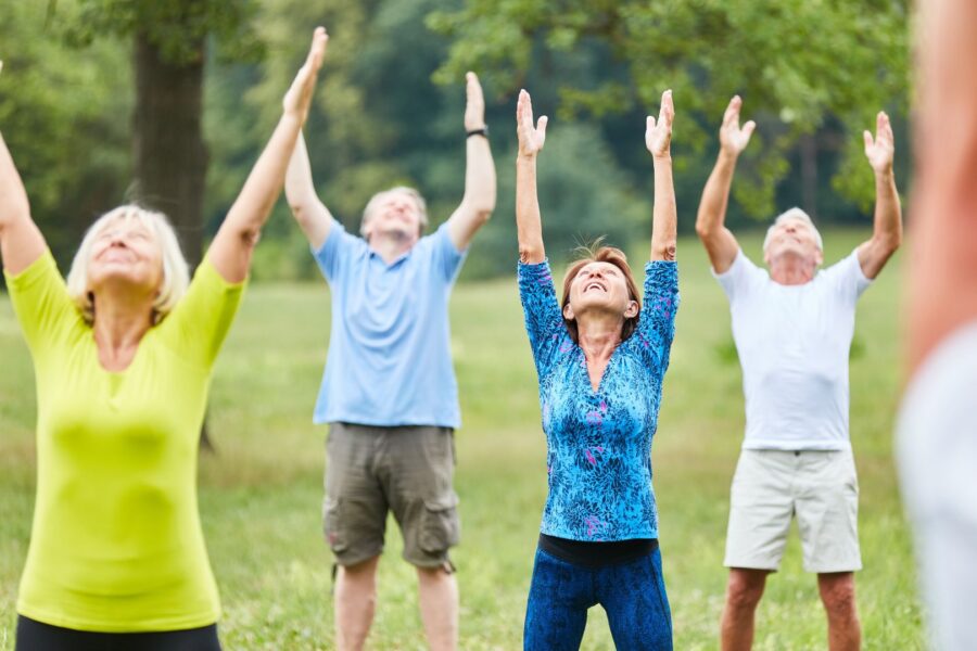 seniors doing yoga