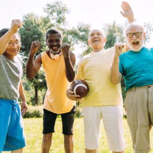 senior men playing football