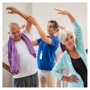 Seniors in a fitness class