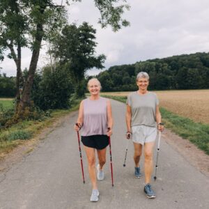 senior friends walking together