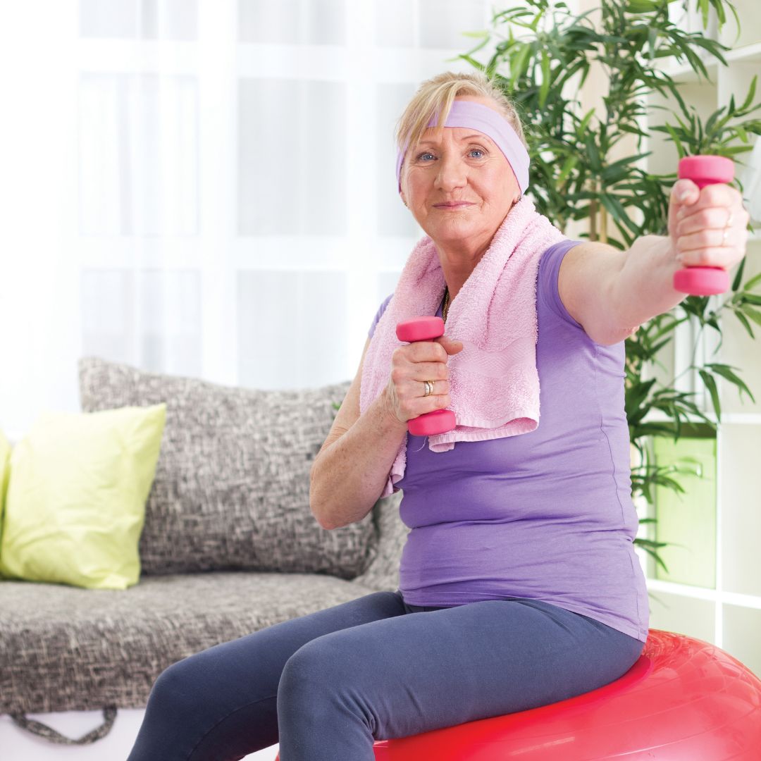 a woman exercising in her living room