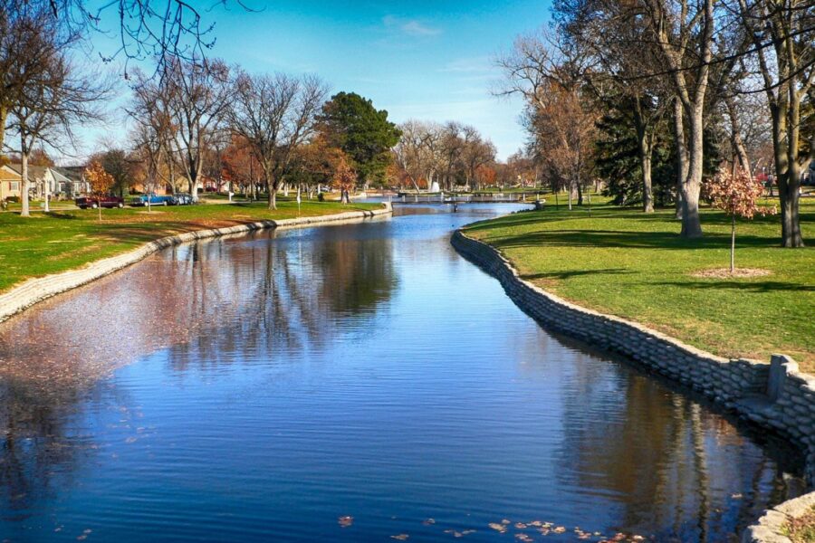 a channel of water in a neighborhood